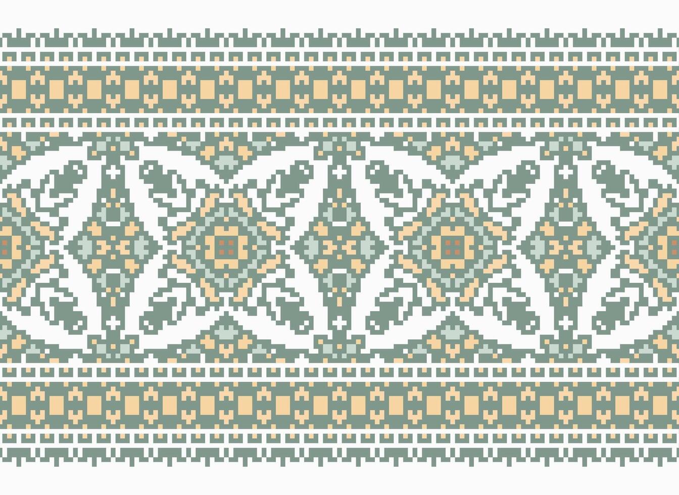 Cross Stitch Border. Embroidery Cross Stitch. Ethnic Patterns. Geometric Ethnic Indian pattern. Native Ethnic pattern.Texture Textile Fabric Clothing Knitwear print. Pixel Horizontal Seamless Vector. vector