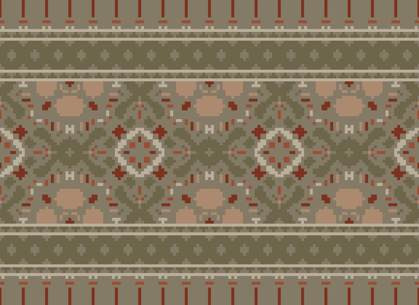 Cross Stitch pattern with Floral Designs. Traditional cross stitch needlework. Geometric Ethnic pattern, Embroidery, Textile ornamentation, fabric, Hand stitched pattern, Cultural stitching pixel art. vector
