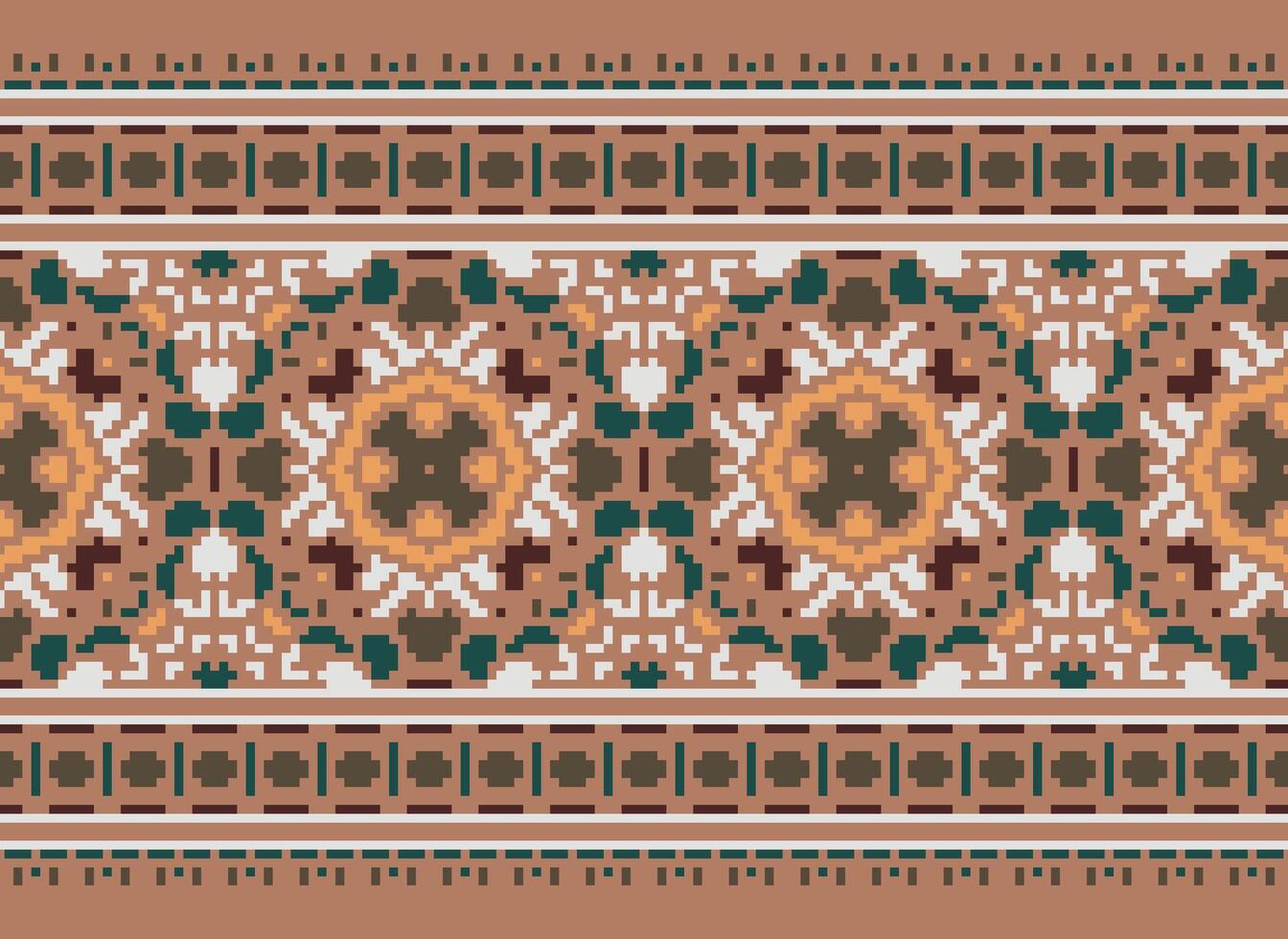 Pixel Embroidery ethnic pattern, Vector Geometric ornate background, Cross stitch retro zigzag style, pattern knitting continuous, Design for textile, fabric, ceramic, digital print