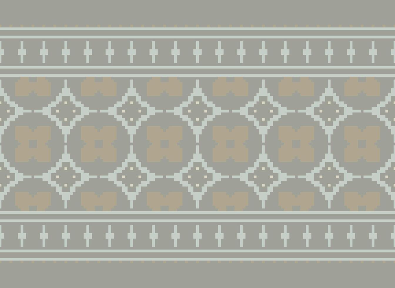 A Floral pixel art pattern on grey background.geometric ethnic oriental embroidery vector illustration. pixel style, abstract background, cross stitch.design for texture, fabric, cloth, scarf, print