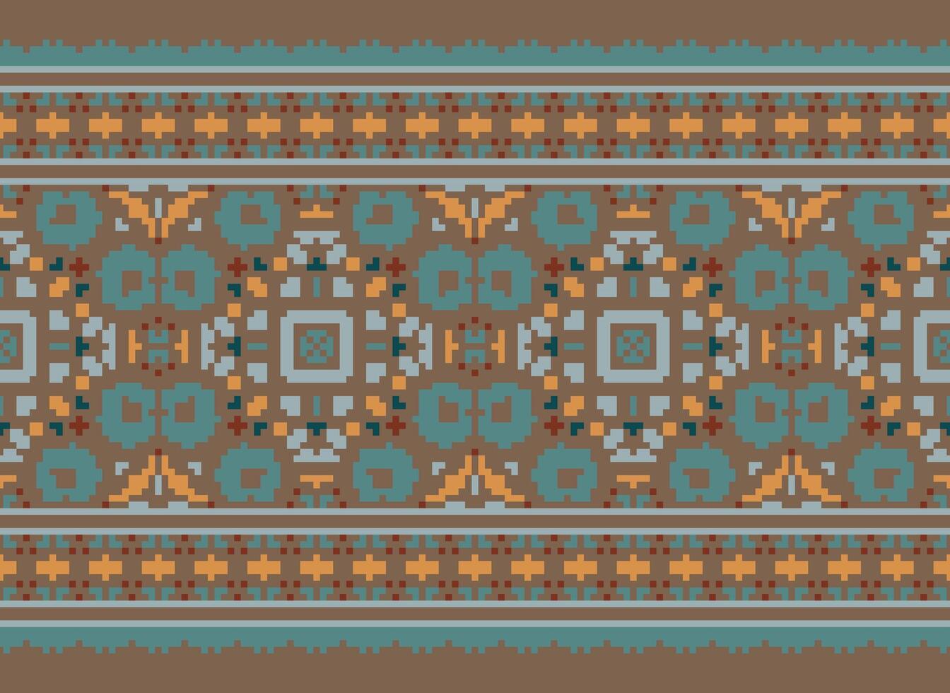 Pixel Embroidery ethnic pattern, Vector Geometric ornate background, Cross stitch retro zigzag style, pattern knitting continuous, Design for textile, fabric, ceramic, digital print