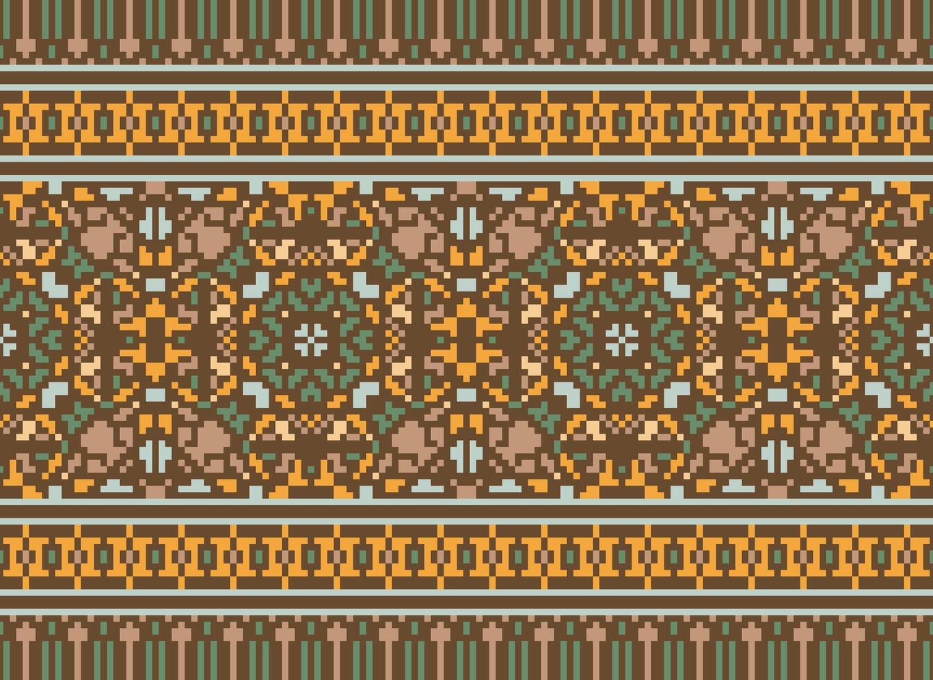Pixel Embroidery ethnic pattern, Vector Geometric ornate background, Cross stitch retro zigzag style, pattern knitting continuous, Design for textile, fabric, ceramic, digital print