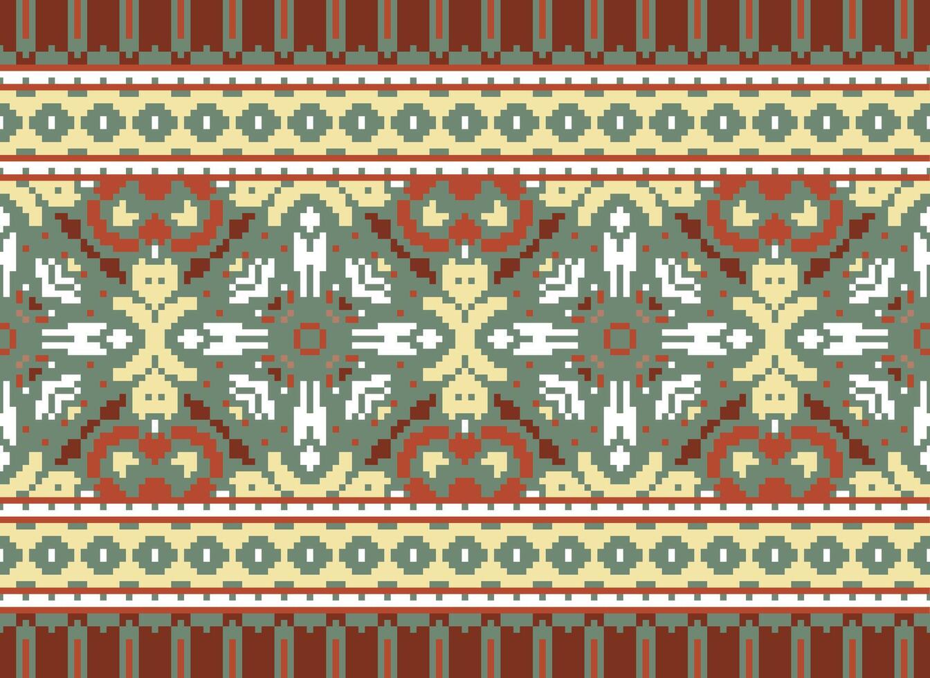 Pixel Cross Stitch pattern with Floral Designs. Traditional cross stitch needlework. Geometric Ethnic pattern, Embroidery, Textile ornamentation, fabric, Hand stitched pattern, pixel art. vector