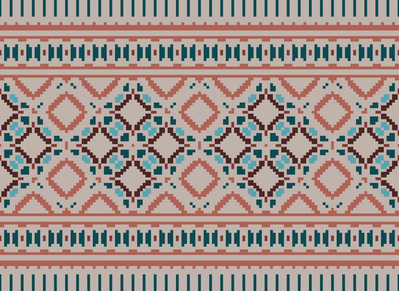 Pixel Ethnic pattern vector background. seamless pattern traditional, Design for background, wallpaper, Batik, fabric, carpet, clothing, wrapping, and textile.ethnic pattern Vector illustration.