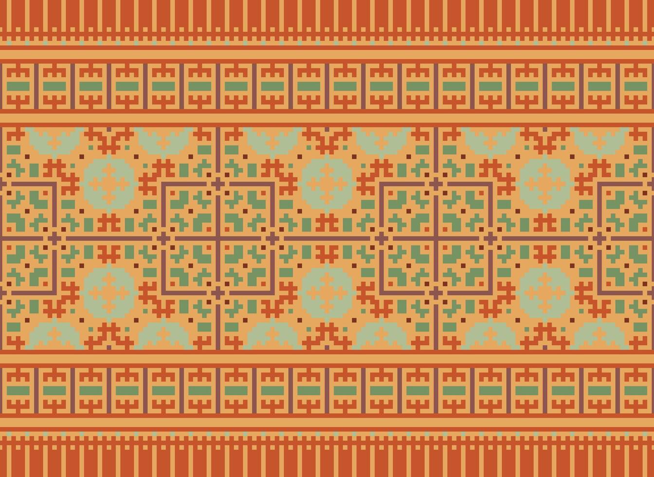 Pixel Ethnic pattern vector background. seamless pattern traditional, Design for background, wallpaper, Batik, fabric, carpet, clothing, wrapping, and textile.ethnic pattern Vector illustration.