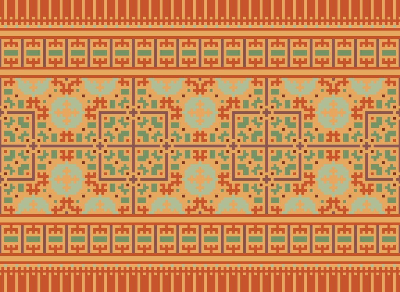 Pixel Ethnic pattern vector background. seamless pattern traditional, Design for background, wallpaper, Batik, fabric, carpet, clothing, wrapping, and textile.ethnic pattern Vector illustration.