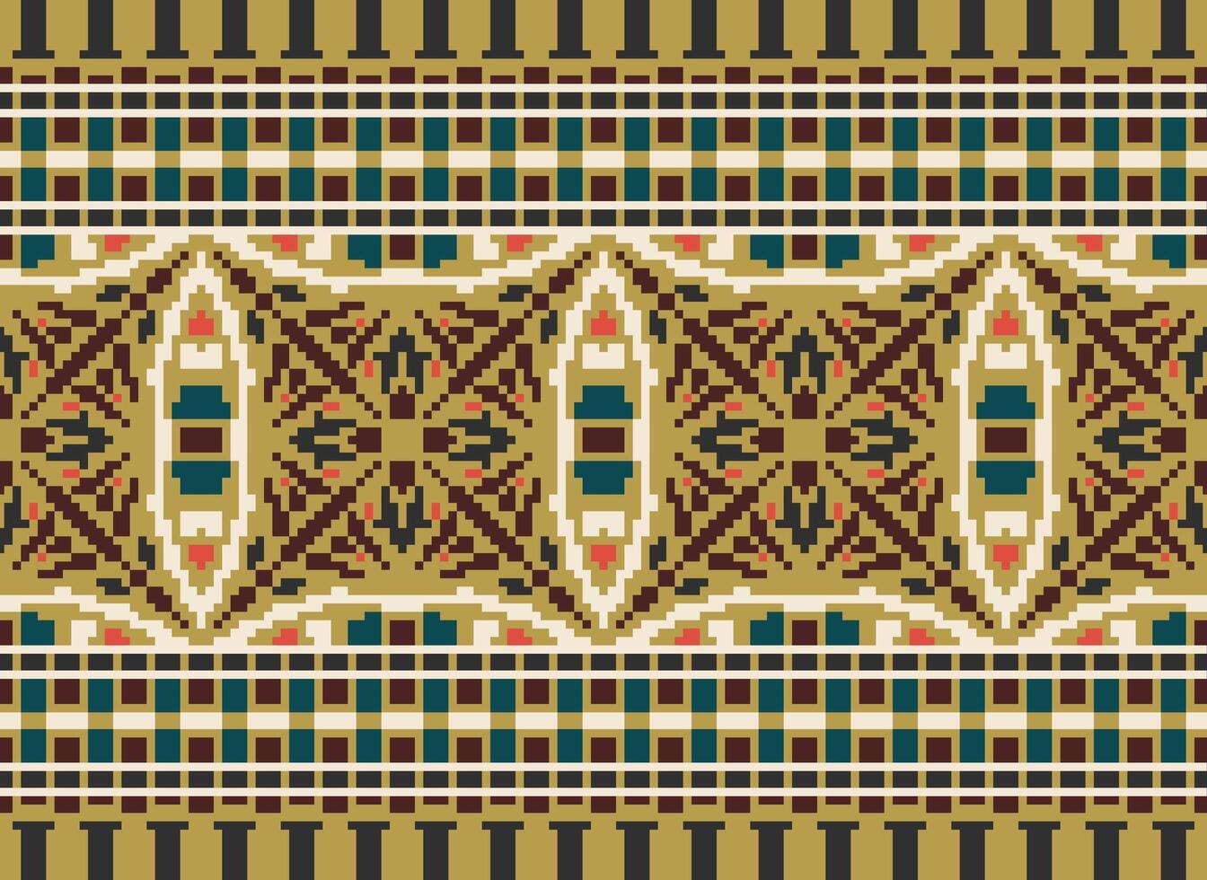 Cross Stitch pattern with Floral Designs. Traditional cross stitch needlework. Geometric Ethnic pattern, Embroidery, Textile ornamentation, fabric, Hand stitched pattern, Cultural stitching pixel art. vector