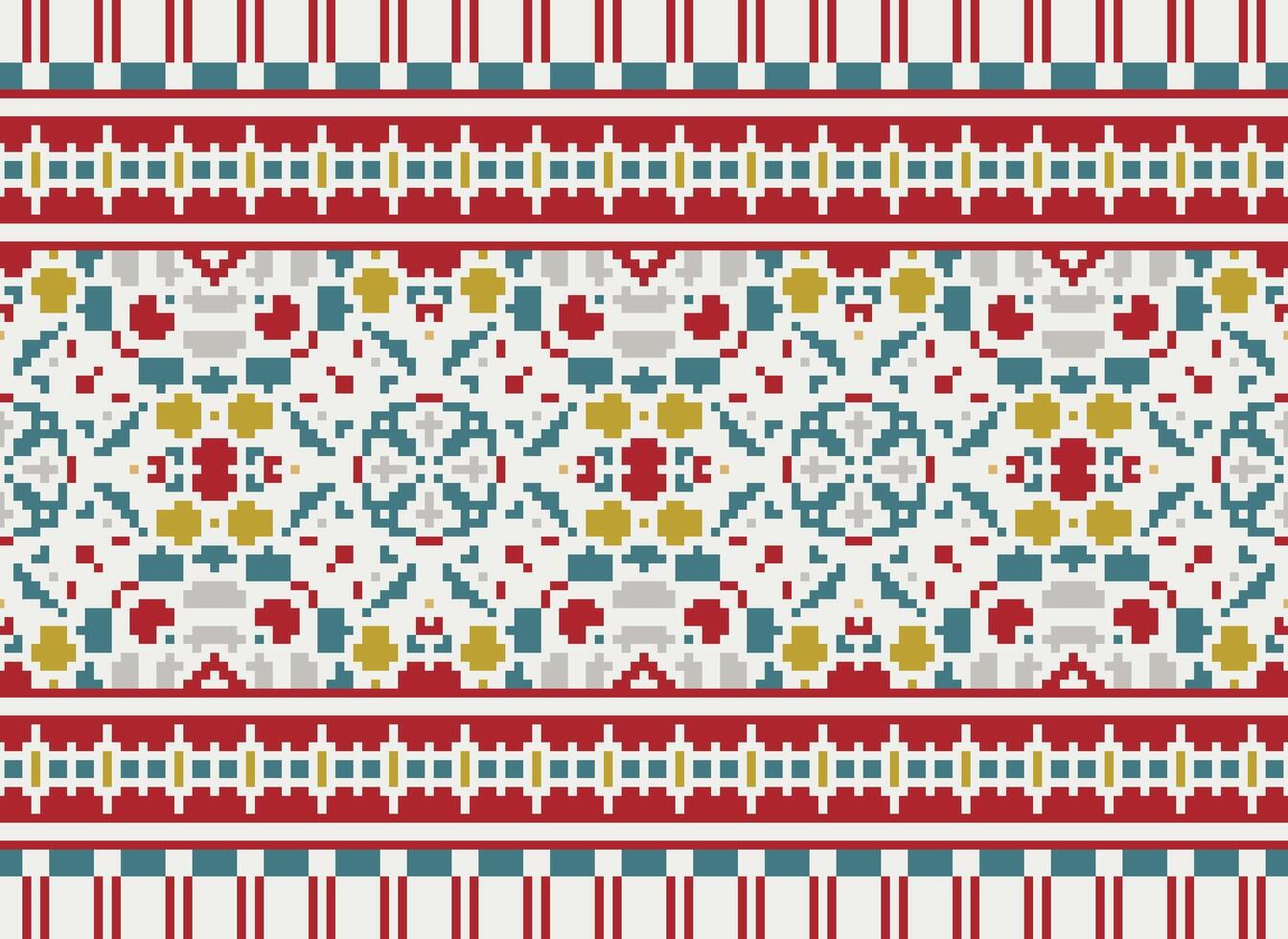 Pixel Embroidery ethnic pattern, Vector Geometric ornate background, Cross stitch retro zigzag style, pattern knitting continuous, Design for textile, fabric, ceramic, digital print