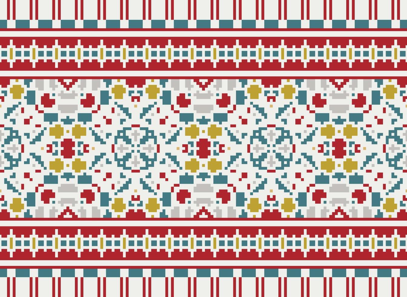 Pixel Embroidery ethnic pattern, Vector Geometric ornate background, Cross stitch retro zigzag style, pattern knitting continuous, Design for textile, fabric, ceramic, digital print