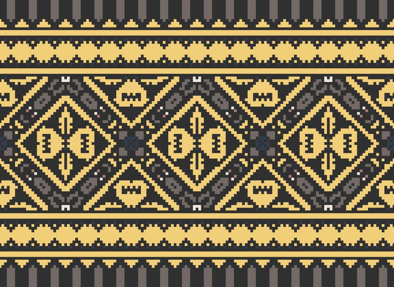 Pixel Embroidery ethnic pattern, Vector Geometric ornate background, Cross stitch retro zigzag style, pattern knitting continuous, Design for textile, fabric, ceramic, digital print