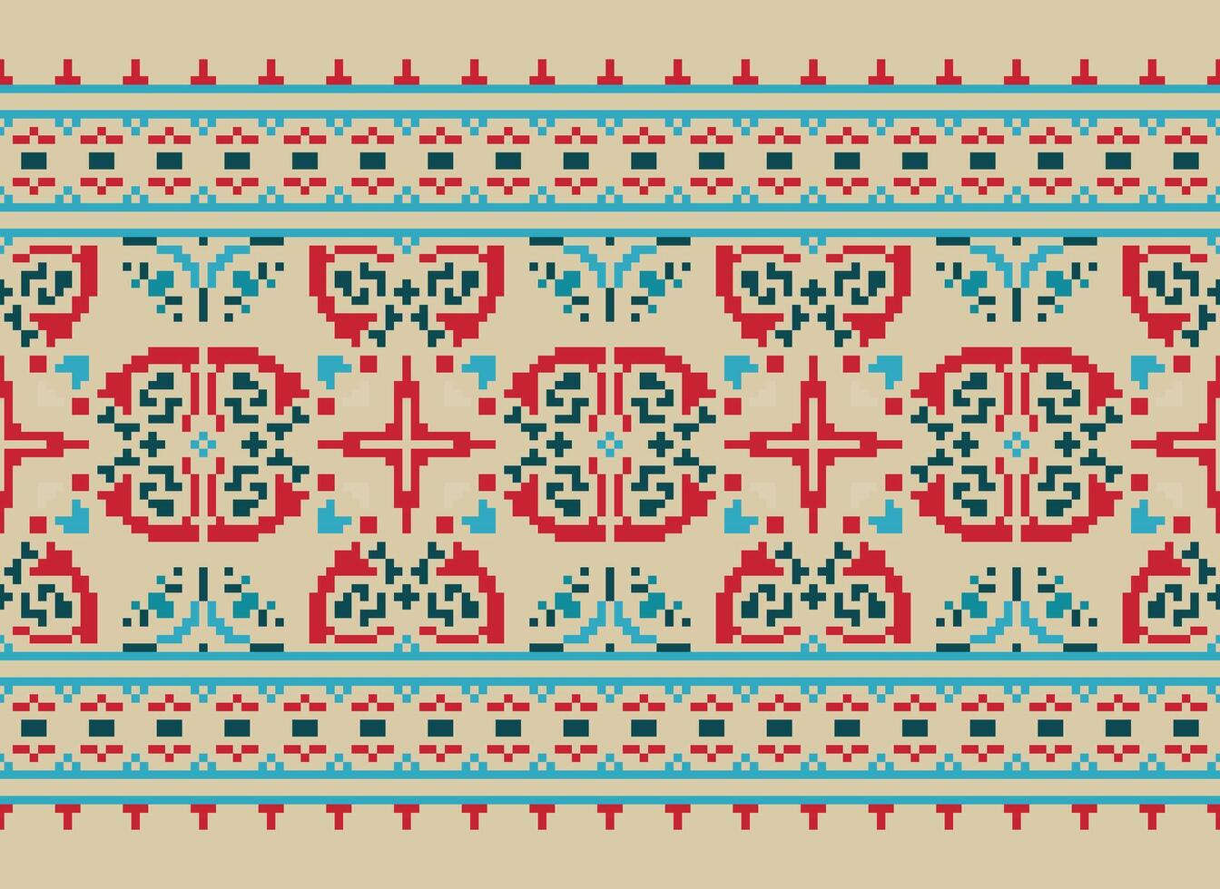 Nature vintages cross stitch traditional ethnic pattern paisley flower Ikat background abstract Aztec African Indonesian Indian seamless pattern for fabric print cloth dress carpet curtains and sarong vector