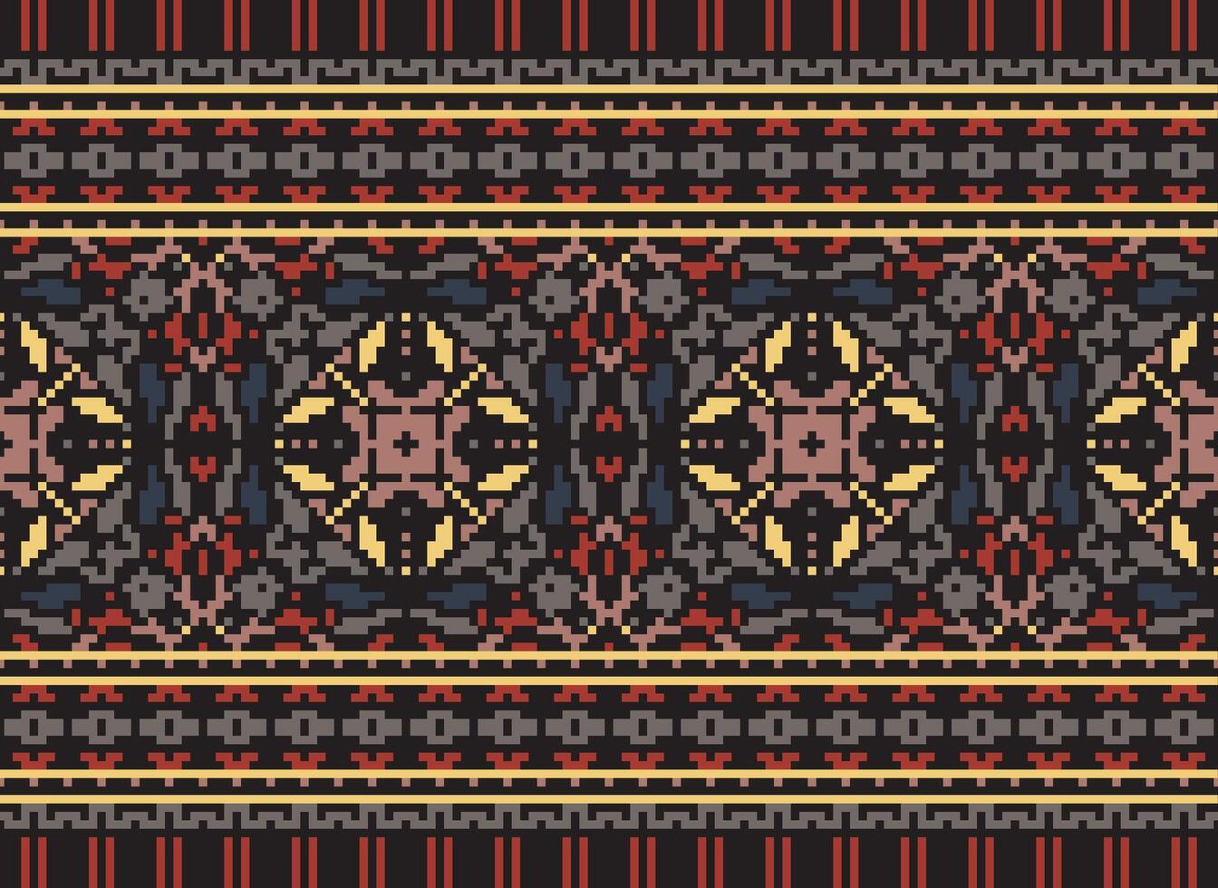Cross Stitch pattern with Floral Designs. Traditional cross stitch needlework. Geometric Ethnic pattern, Embroidery, Textile ornamentation, fabric, Hand stitched pattern, Cultural stitching pixel art. vector