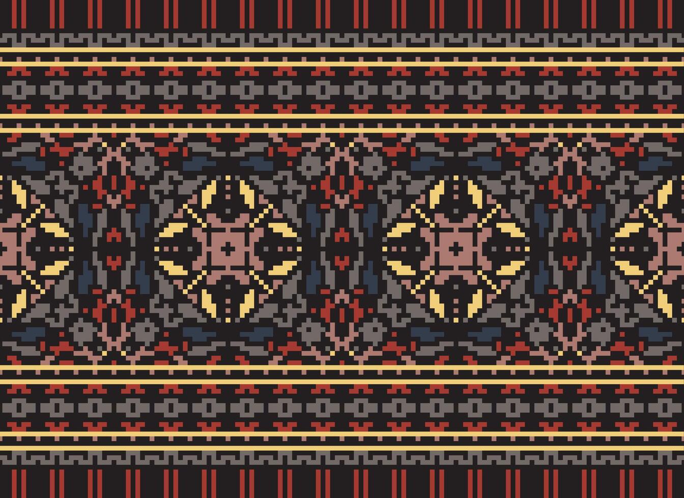 Cross Stitch pattern with Floral Designs. Traditional cross stitch needlework. Geometric Ethnic pattern, Embroidery, Textile ornamentation, fabric, Hand stitched pattern, Cultural stitching pixel art. vector