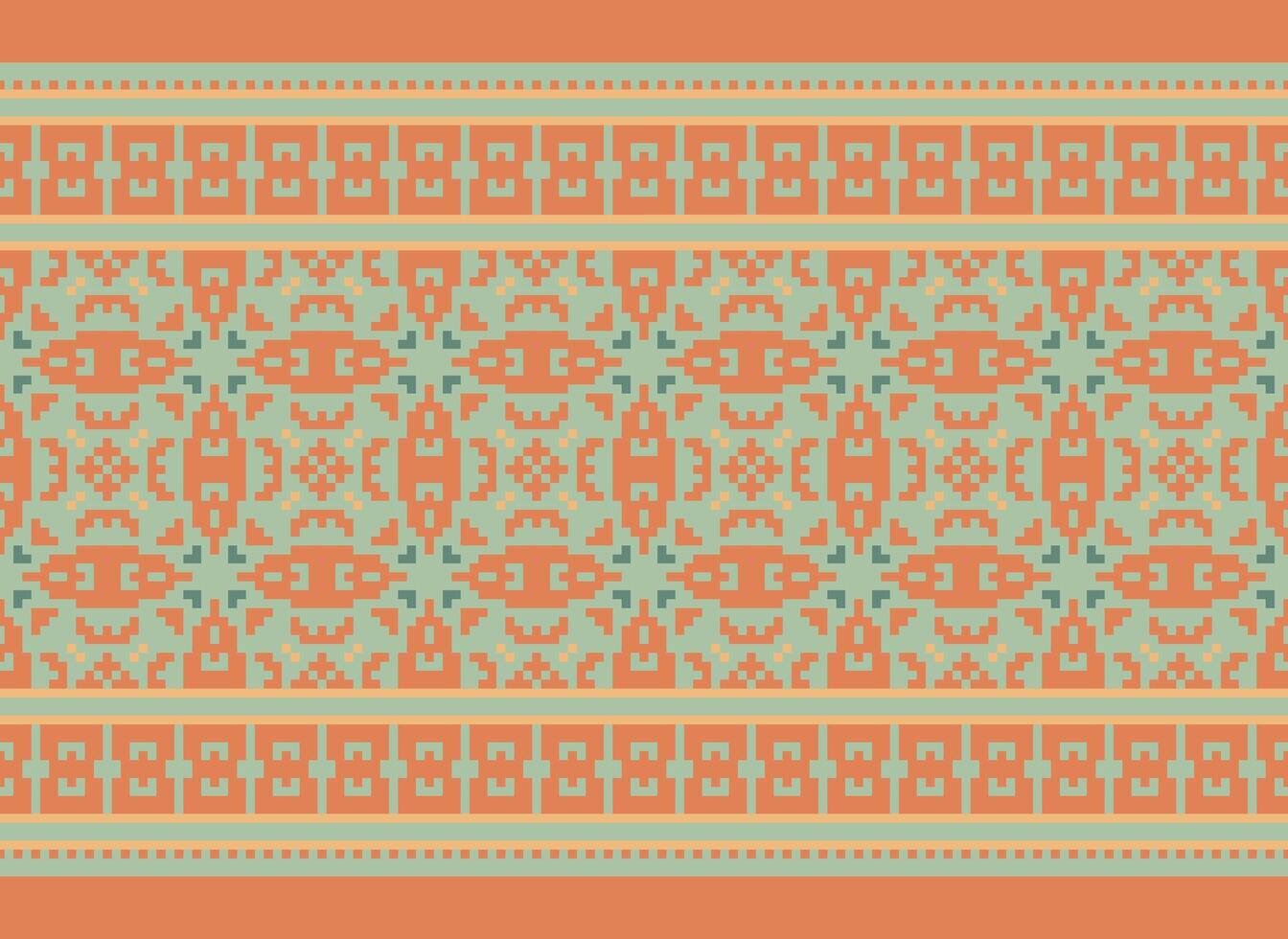 Pixel Embroidery ethnic pattern, Vector Geometric ornate background, Cross stitch retro zigzag style, pattern knitting continuous, Design for textile, fabric, ceramic, digital print