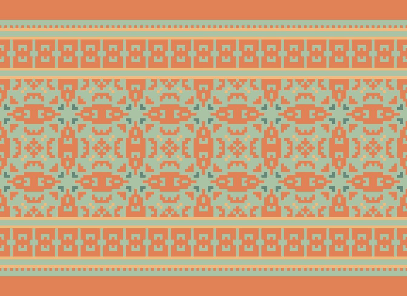 Pixel Embroidery ethnic pattern, Vector Geometric ornate background, Cross stitch retro zigzag style, pattern knitting continuous, Design for textile, fabric, ceramic, digital print