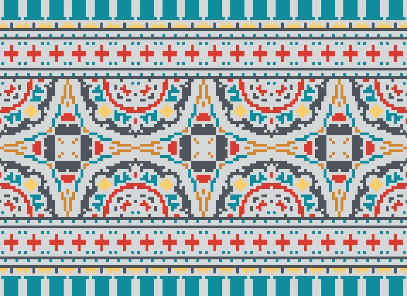 Pixel traditional ethnic pattern paisley flower Ikat background abstract Aztec African Indonesian Indian seamless pattern for fabric print cloth dress carpet curtains and sarong vector