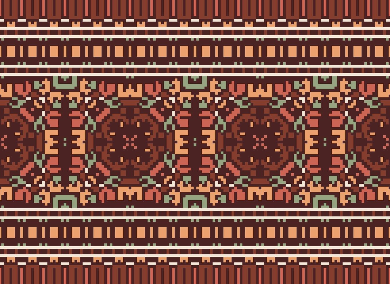 Cross Stitch Border. Embroidery Cross Stitch. Ethnic Patterns. Geometric Ethnic Indian pattern. Native Ethnic pattern.Texture Textile Fabric Clothing Knitwear print. Pixel Horizontal Seamless Vector. vector