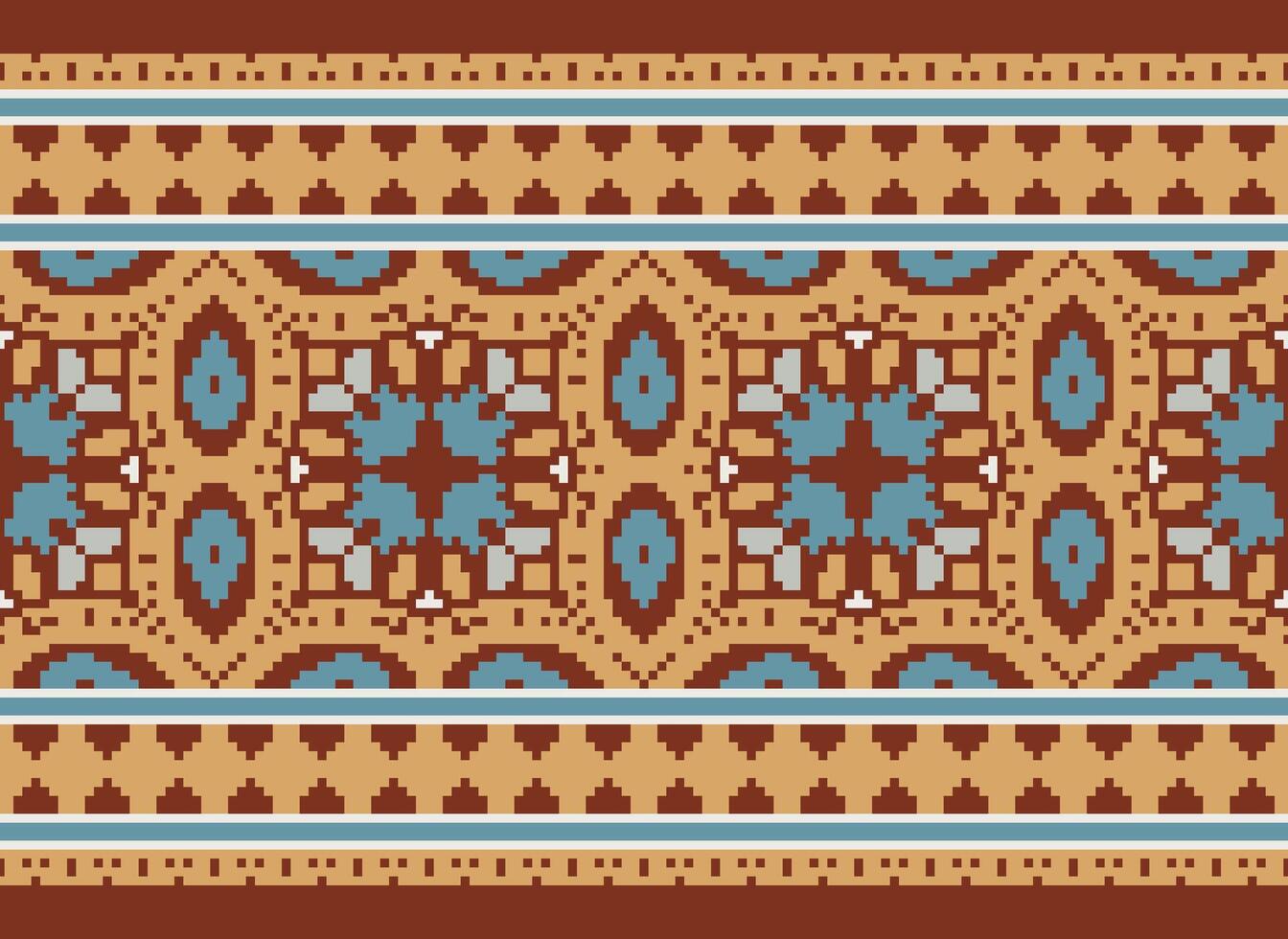 Pixel Embroidery ethnic pattern, Vector Geometric ornate background, Cross stitch retro zigzag style, pattern knitting continuous, Design for textile, fabric, ceramic, digital print