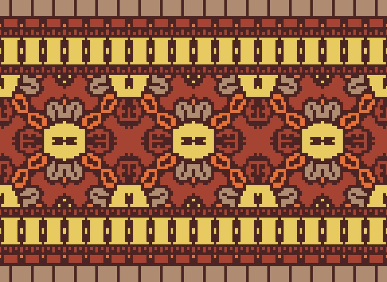 Cross Stitch Border. Embroidery Cross Stitch. Ethnic Patterns. Geometric Ethnic Indian pattern. Native Ethnic pattern.Texture Textile Fabric Clothing Knitwear print. Pixel Horizontal Seamless Vector. vector