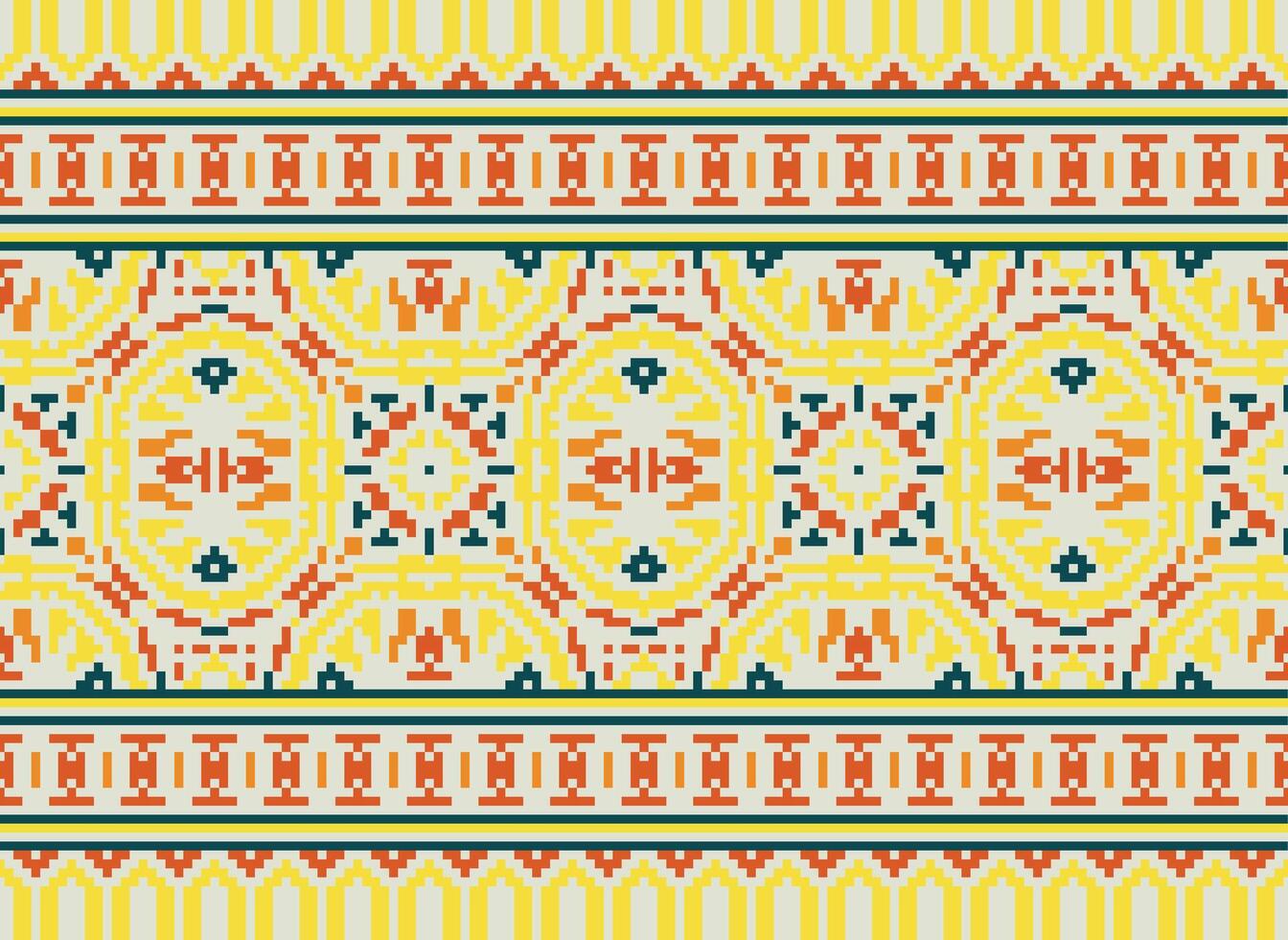 cruzar puntada bordado. étnico patrones. nativo estilo. tradicional diseño para textura, textil, tela, ropa, prendas de punto, impresión. geométrico píxel horizontal sin costura vector. vector