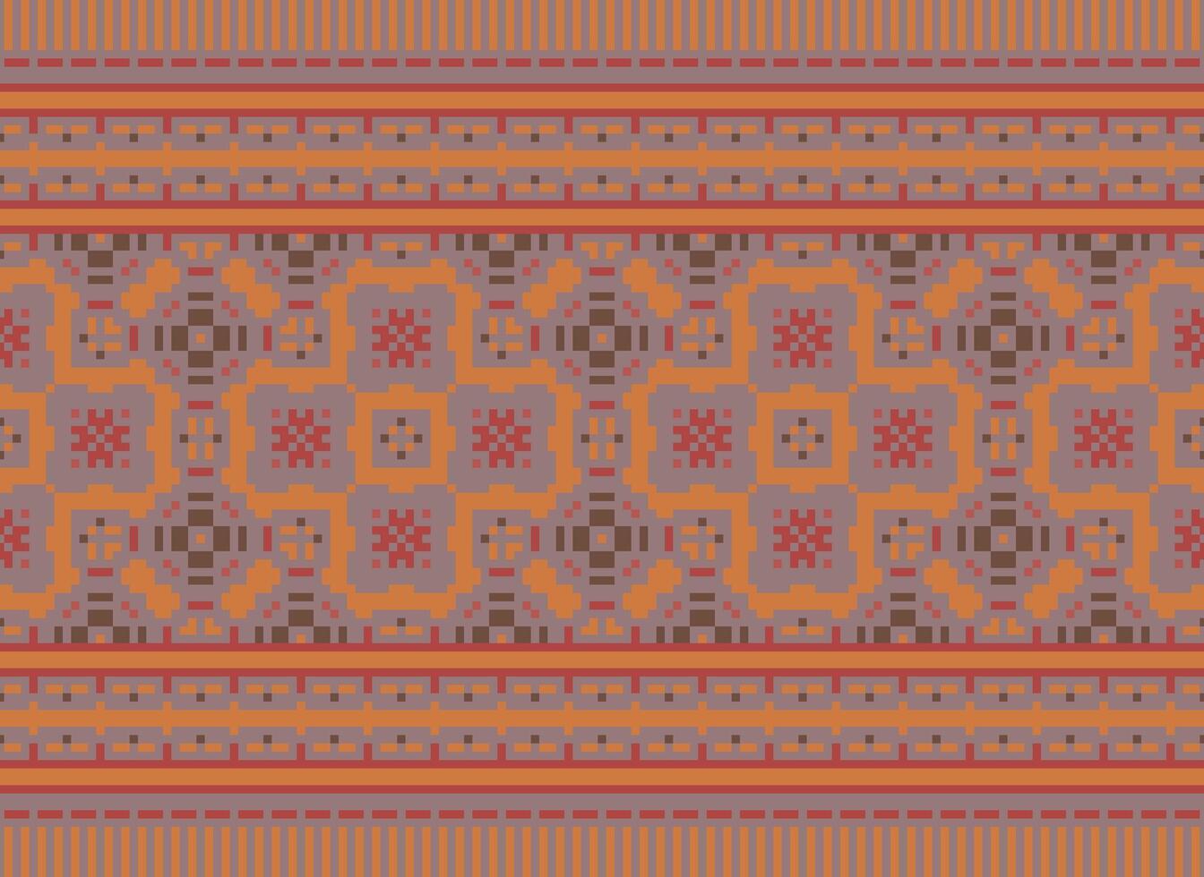 Pixel Ethnic pattern vector background. seamless pattern traditional, Design for background, wallpaper, Batik, fabric, carpet, clothing, wrapping, and textile.ethnic pattern Vector illustration.