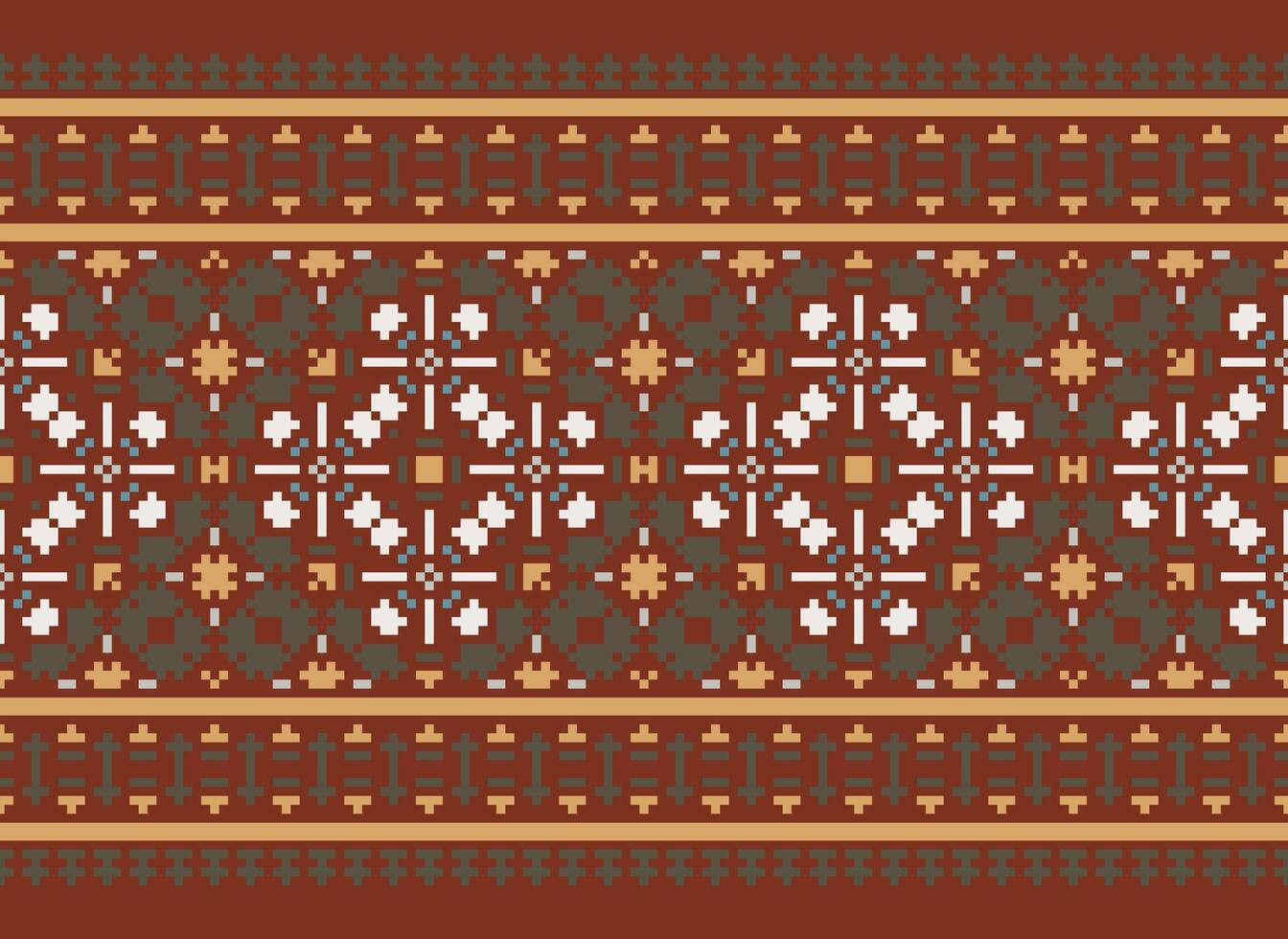 Pixel Cross Stitch pattern with Floral Designs. Traditional cross stitch needlework. Geometric Ethnic pattern, Embroidery, Textile ornamentation, fabric, Hand stitched pattern, Cultural stitching vector