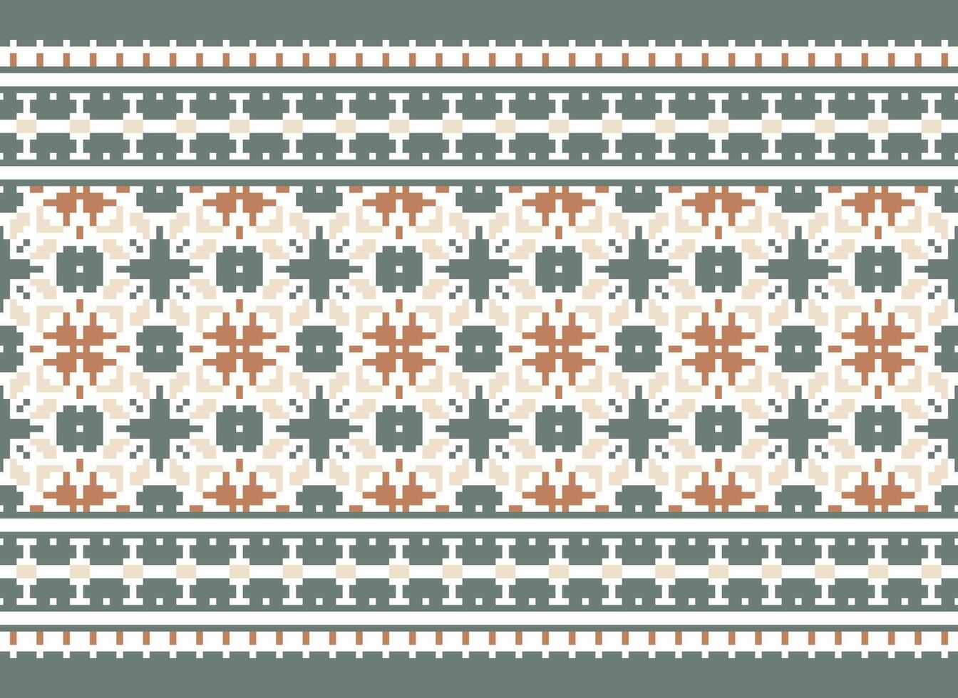 A Floral pixel art pattern on grey background.geometric ethnic oriental embroidery vector illustration. pixel style, abstract background, cross stitch.design for texture, fabric, cloth, scarf, print