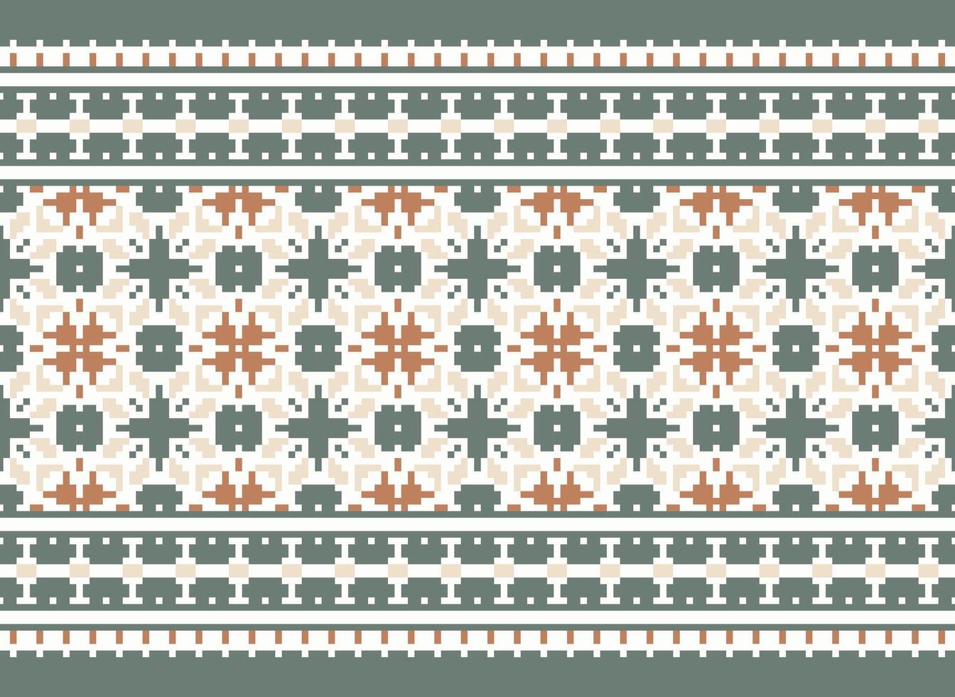 un floral píxel Arte modelo en gris fondo.geometrico étnico oriental bordado vector ilustración. píxel estilo, resumen fondo, cruzar puntada.diseño para textura, tela, paño, bufanda, impresión