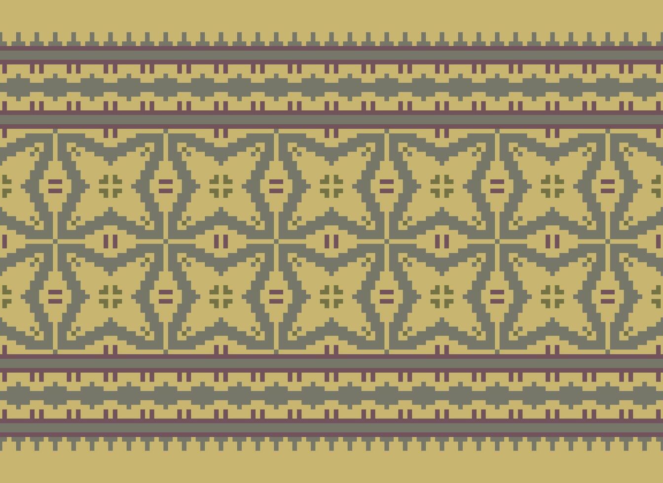 Pixel Cross Stitch pattern with Floral Designs. Traditional cross stitch needlework. Geometric Ethnic pattern, Embroidery, Textile ornamentation, fabric, Hand stitched pattern, pixel art. vector