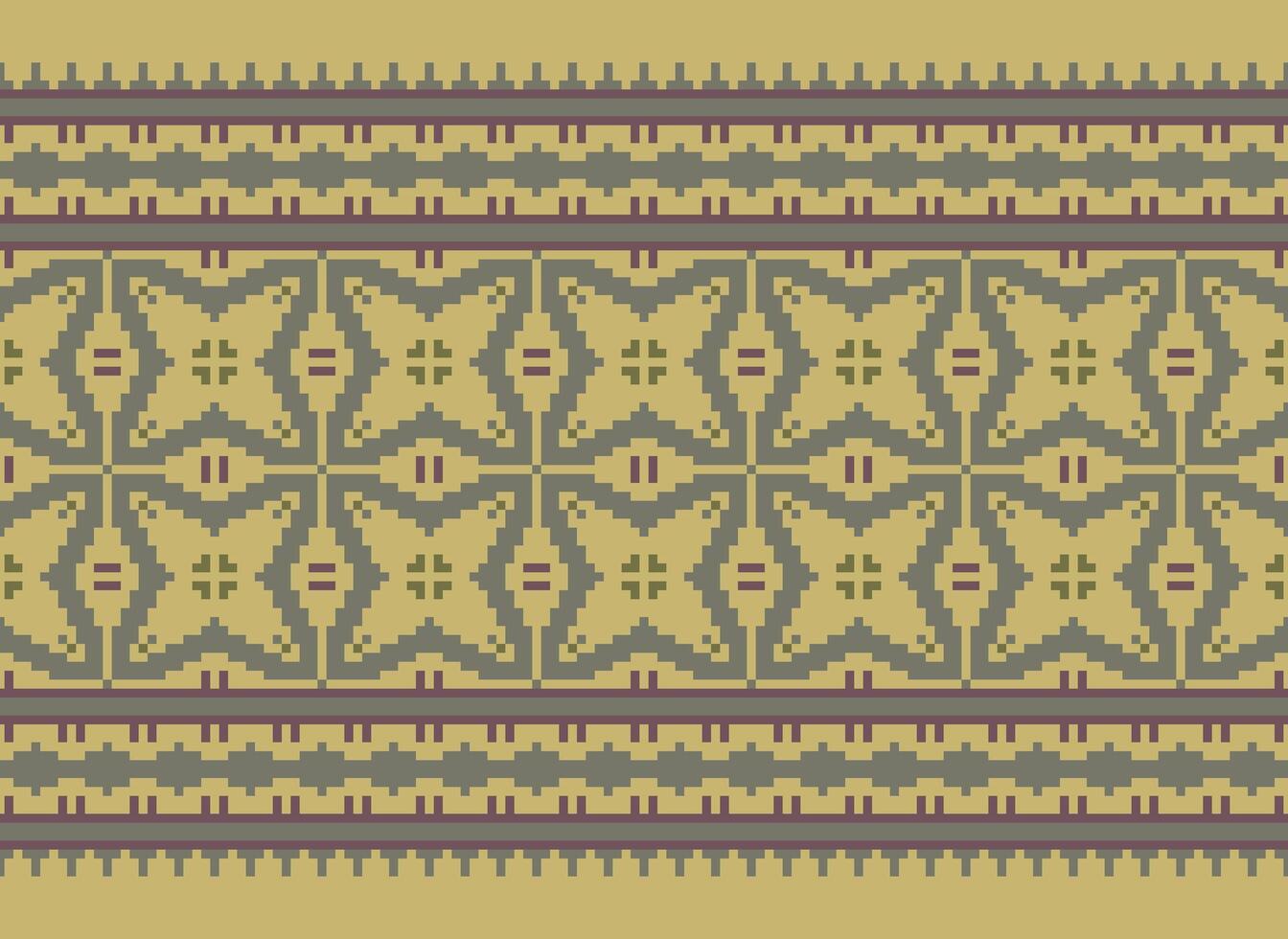 Pixel Cross Stitch pattern with Floral Designs. Traditional cross stitch needlework. Geometric Ethnic pattern, Embroidery, Textile ornamentation, fabric, Hand stitched pattern, pixel art. vector