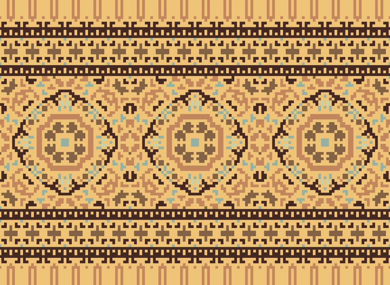 Pixel traditional ethnic pattern paisley flower Ikat background abstract Aztec African Indonesian Indian seamless pattern for fabric print cloth dress carpet curtains and sarong vector