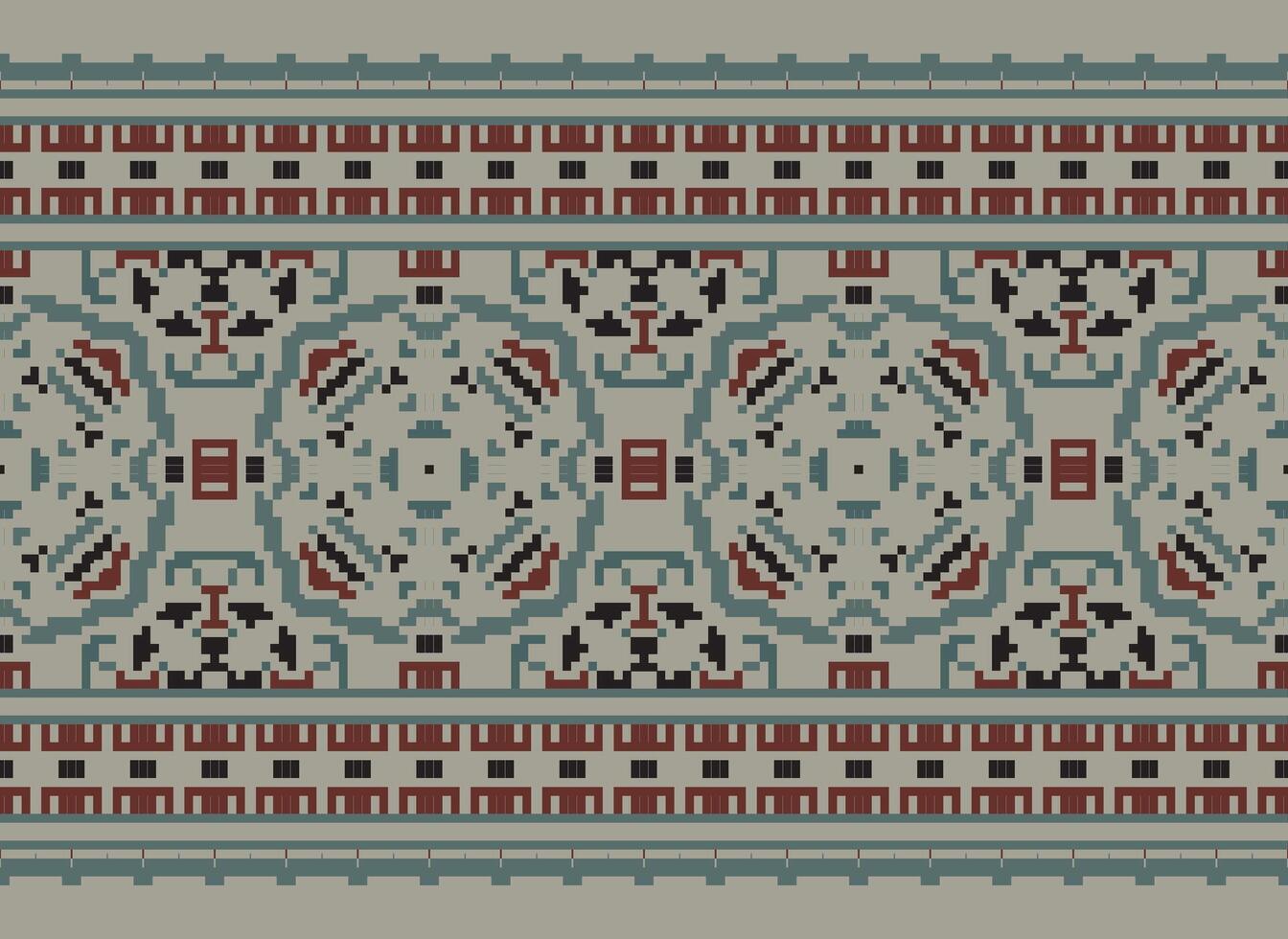 Pixel Cross Stitch pattern with Floral Designs. Traditional cross stitch needlework. Geometric Ethnic pattern, Embroidery, Textile ornamentation, fabric, Hand stitched pattern, pixel art. vector