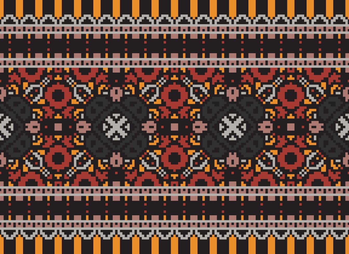 Cross Stitch pattern with Floral Designs. Traditional cross stitch needlework. Geometric Ethnic pattern, Embroidery, Textile ornamentation, fabric, Hand stitched pattern, Cultural stitching pixel art. vector