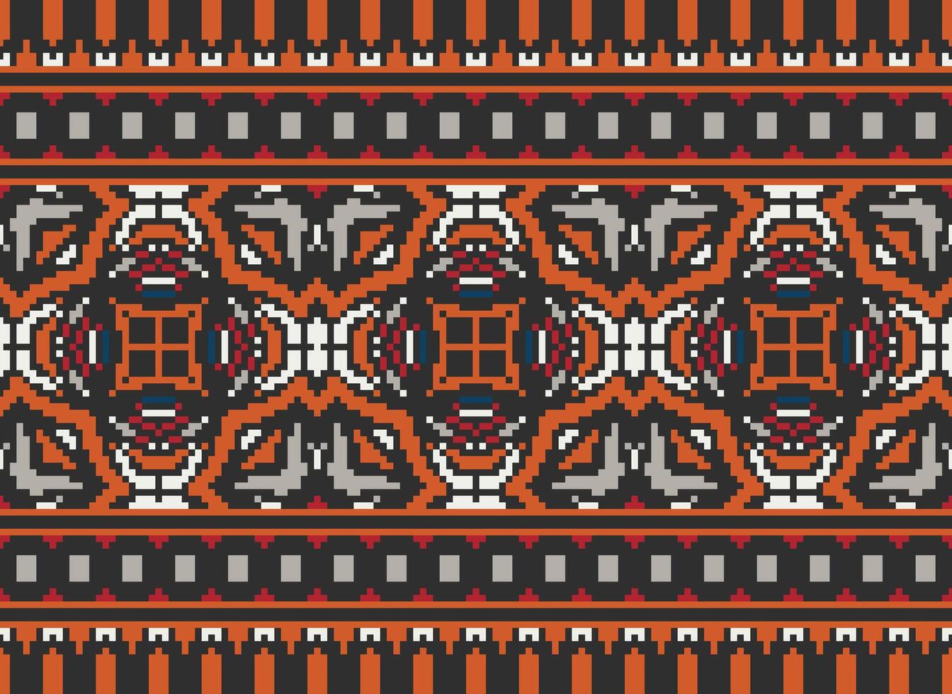 Pixel traditional ethnic pattern paisley flower Ikat background abstract Aztec African Indonesian Indian seamless pattern for fabric print cloth dress carpet curtains and sarong vector
