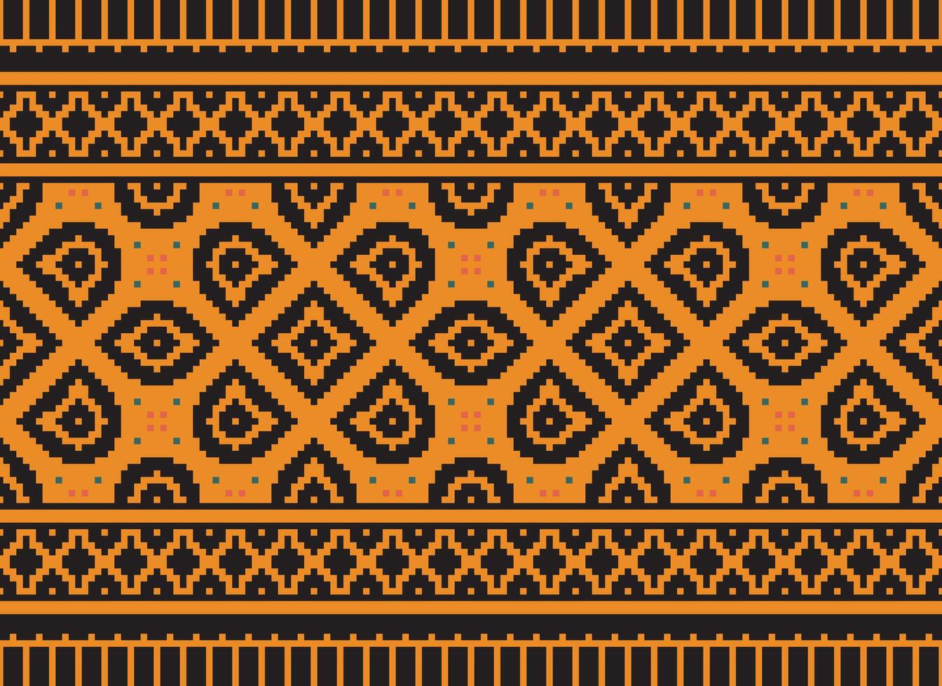Cross Stitch pattern with Floral Designs. Traditional cross stitch needlework. Geometric Ethnic pattern, Embroidery, Textile ornamentation, fabric, Hand stitched pattern, Cultural stitching pixel art. vector