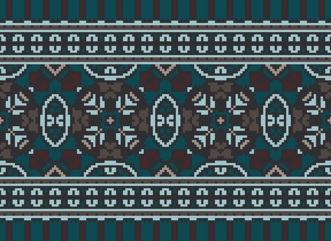 Cross Stitch Border. Embroidery Cross Stitch. Ethnic Patterns. Geometric Ethnic Indian pattern. Native Ethnic pattern.Texture Textile Fabric Clothing Knitwear print. Pixel Horizontal Seamless Vector. vector