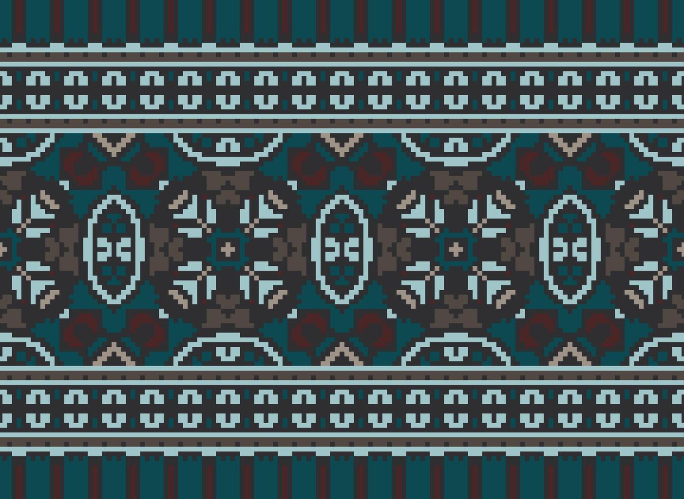 Cross Stitch Border. Embroidery Cross Stitch. Ethnic Patterns. Geometric Ethnic Indian pattern. Native Ethnic pattern.Texture Textile Fabric Clothing Knitwear print. Pixel Horizontal Seamless Vector. vector