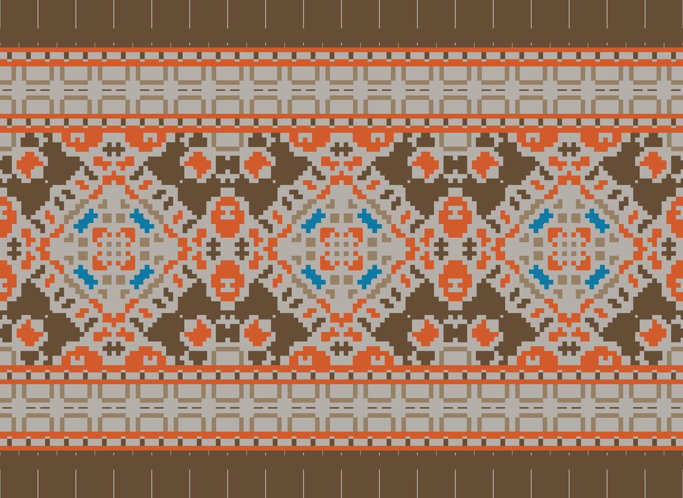 Pixel traditional ethnic pattern paisley flower Ikat background abstract Aztec African Indonesian Indian seamless pattern for fabric print cloth dress carpet curtains and sarong vector