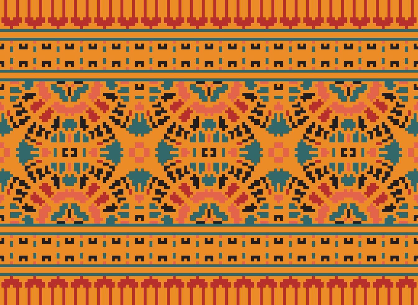 Pixel Ethnic pattern vector background. seamless pattern traditional, Design for background, wallpaper, Batik, fabric, carpet, clothing, wrapping, and textile.ethnic pattern Vector illustration.