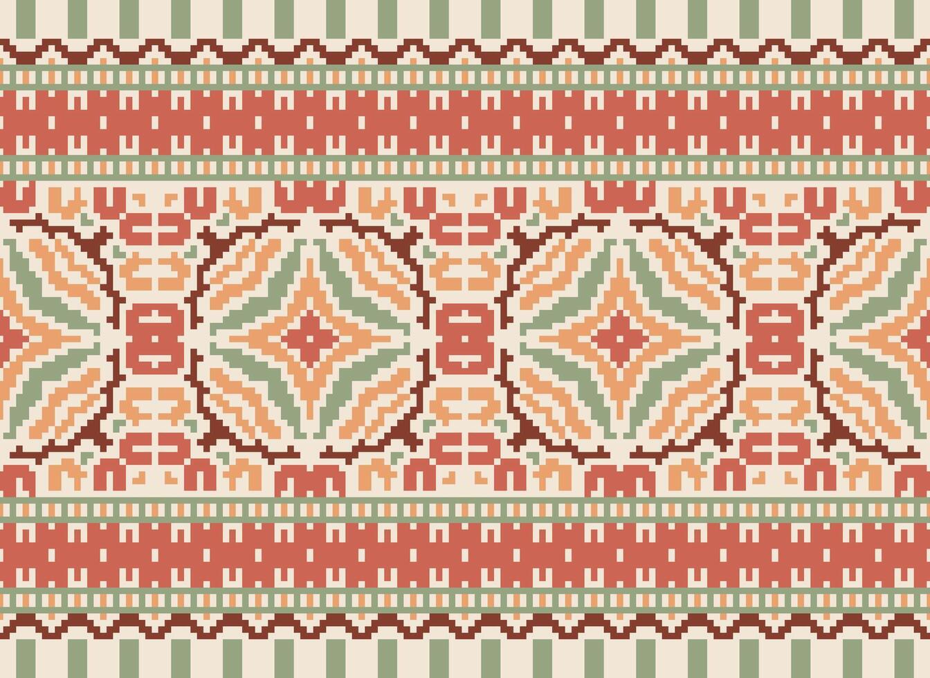 Cross Stitch Border. Embroidery Cross Stitch. Ethnic Patterns. Geometric Ethnic Indian pattern. Native Ethnic pattern.Texture Textile Fabric Clothing Knitwear print. Pixel Horizontal Seamless Vector. vector