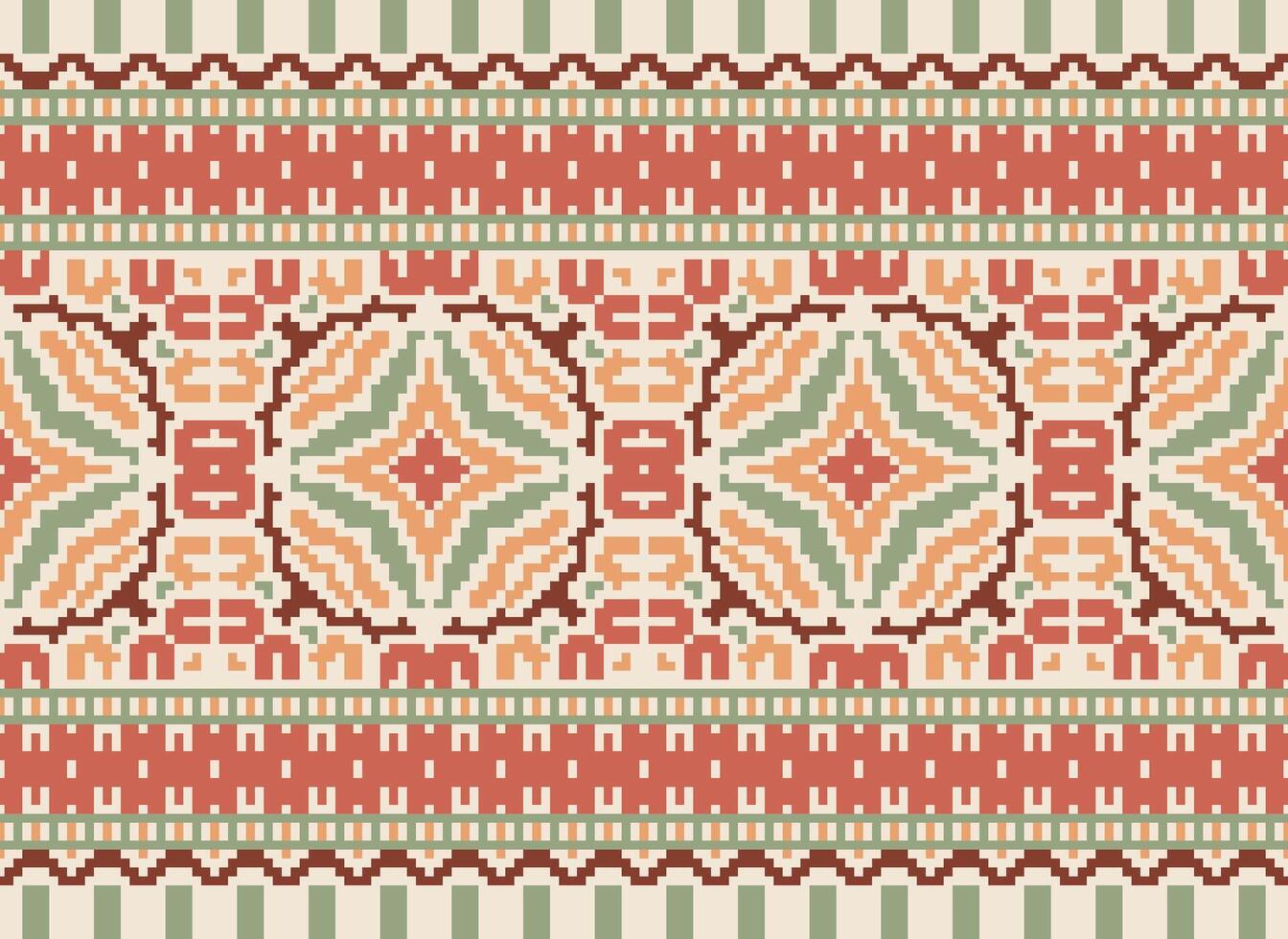 Cross Stitch Border. Embroidery Cross Stitch. Ethnic Patterns. Geometric Ethnic Indian pattern. Native Ethnic pattern.Texture Textile Fabric Clothing Knitwear print. Pixel Horizontal Seamless Vector. vector