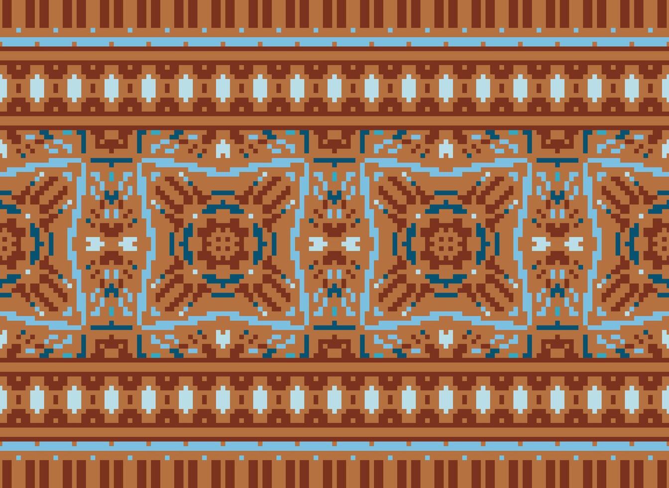 Nature vintages cross stitch traditional ethnic pattern paisley flower Ikat background abstract Aztec African Indonesian Indian seamless pattern for fabric print cloth dress carpet curtains and sarong vector
