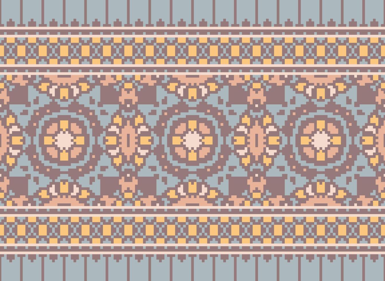 Pixel Ethnic pattern vector background. seamless pattern traditional, Design for background, wallpaper, Batik, fabric, carpet, clothing, wrapping, and textile.ethnic pattern Vector illustration.