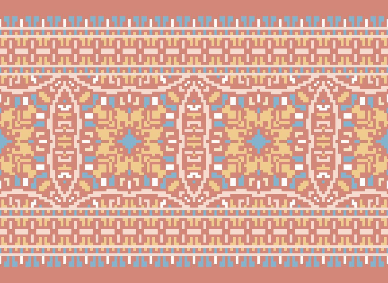 Cross Stitch Embroidery. Ethnic Patterns. Native Style. Traditional Design for texture, textile, fabric, clothing, Knitwear, print. Geometric Pixel Horizontal Seamless Vector. vector