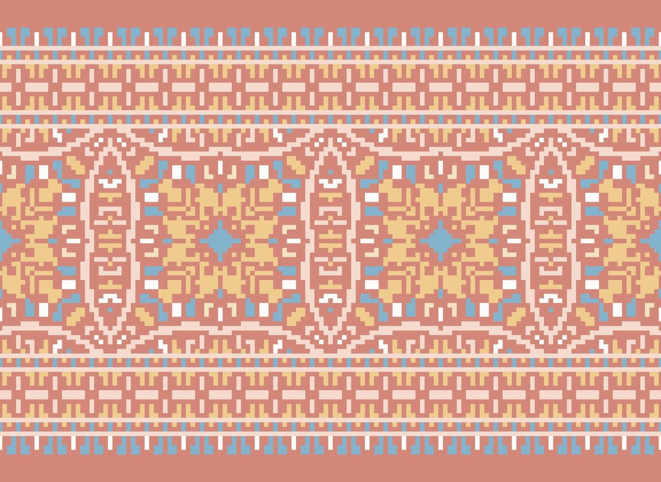 Cross Stitch Embroidery. Ethnic Patterns. Native Style. Traditional Design for texture, textile, fabric, clothing, Knitwear, print. Geometric Pixel Horizontal Seamless Vector. vector