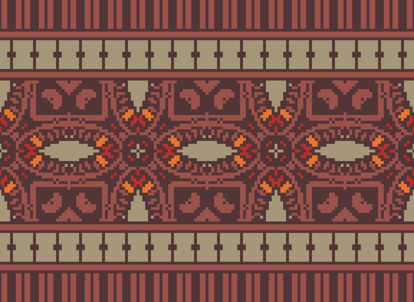 Pixel Ethnic pattern vector background. seamless pattern traditional, Design for background, wallpaper, Batik, fabric, carpet, clothing, wrapping, and textile.ethnic pattern Vector illustration.
