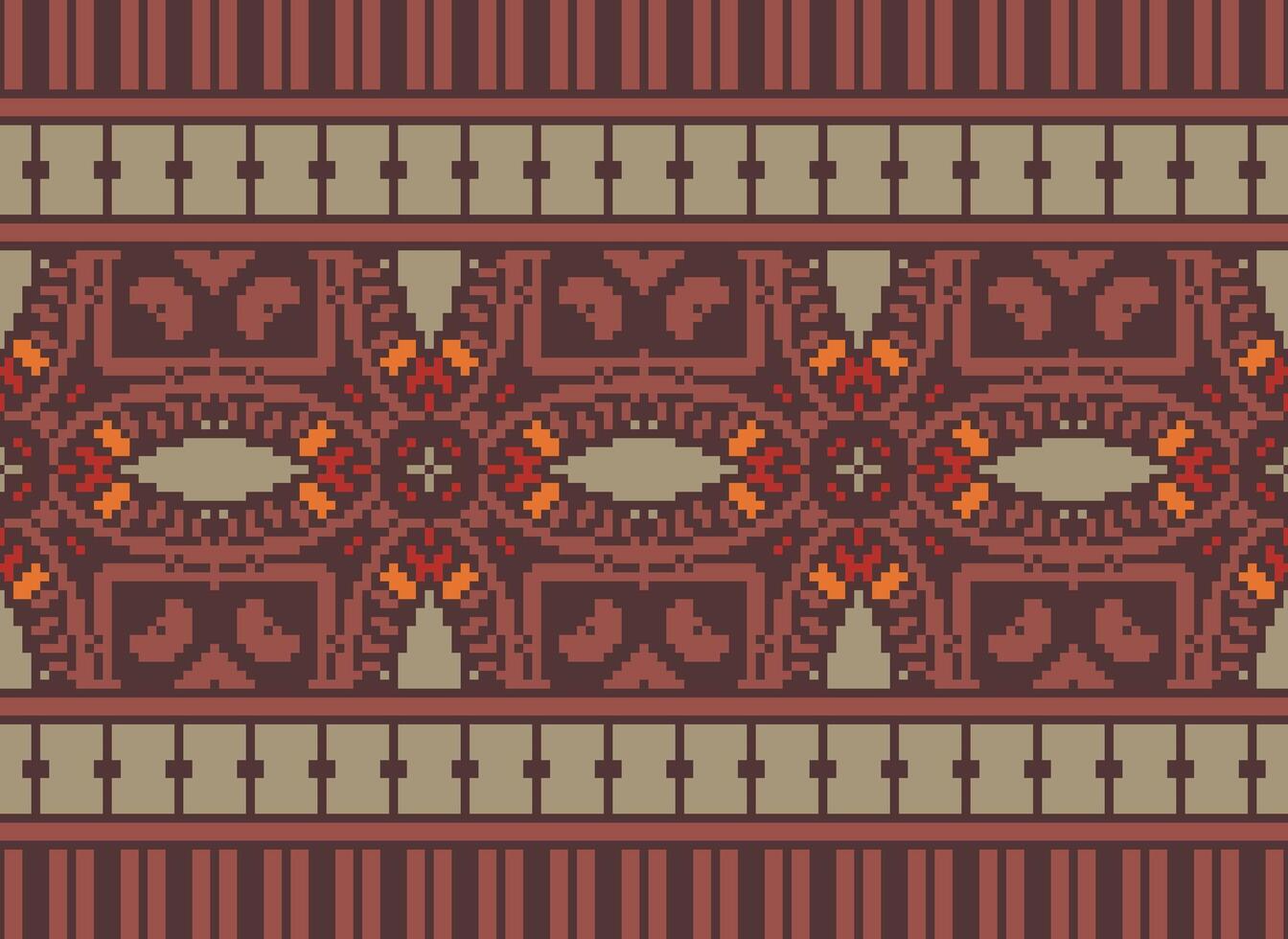 píxel étnico modelo vector antecedentes. sin costura modelo tradicional, diseño para fondo, fondo de pantalla, batik, tela, alfombra, ropa, envase, y textil.étnico modelo vector ilustración.