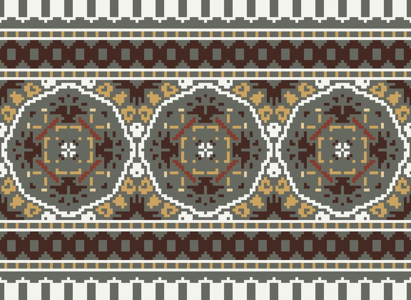 Pixel traditional ethnic pattern paisley flower Ikat background abstract Aztec African Indonesian Indian seamless pattern for fabric print cloth dress carpet curtains and sarong vector