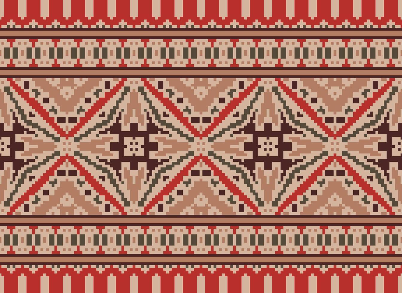 Pixel Embroidery ethnic pattern, Vector Geometric ornate background, Cross stitch retro zigzag style, pattern knitting continuous, Design for textile, fabric, ceramic, digital print