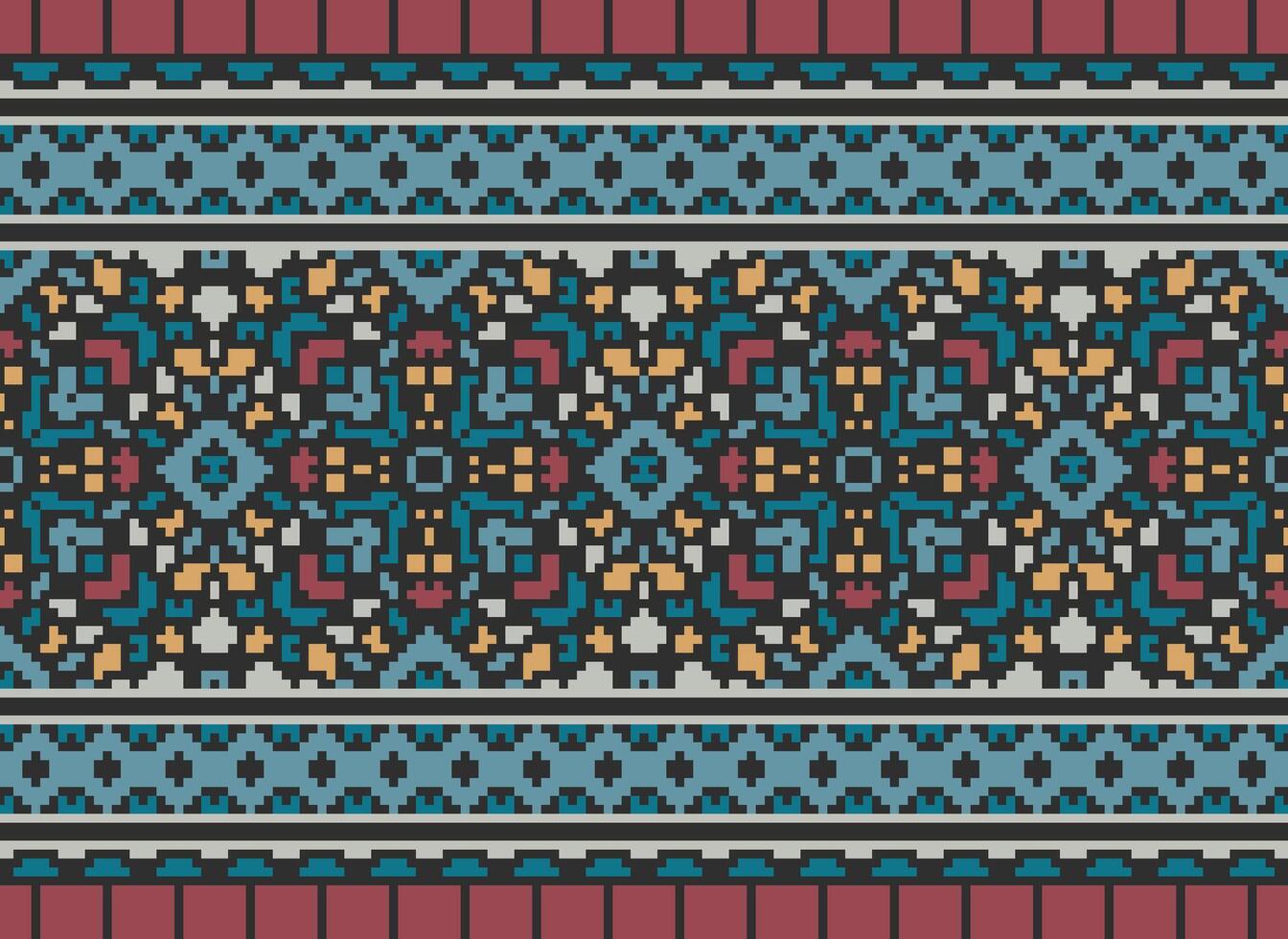 Pixel Embroidery ethnic pattern, Vector Geometric ornate background, Cross stitch retro zigzag style, pattern knitting continuous, Design for textile, fabric, ceramic, digital print